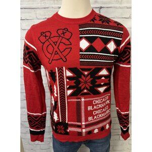 NHL Chicago Blackhawks Ugly Christmas Sweater‎ Men's Med Tacky Holiday Red Black